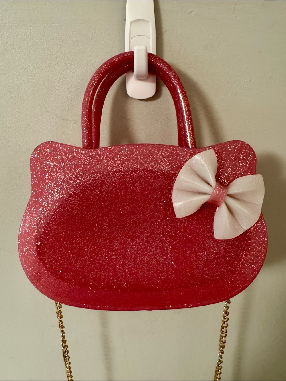 Pink Glitter Hello Kitty Jelly Bag with Gold Chain Strap